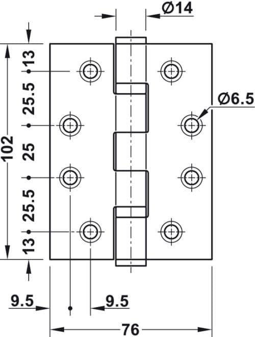 Bản lề lá 2 vòng bi 120Kg Hafele 926.98.049 5 Kích thước của Bản lề lá 2 vòng bi 120Kg Hafele 926.98.049