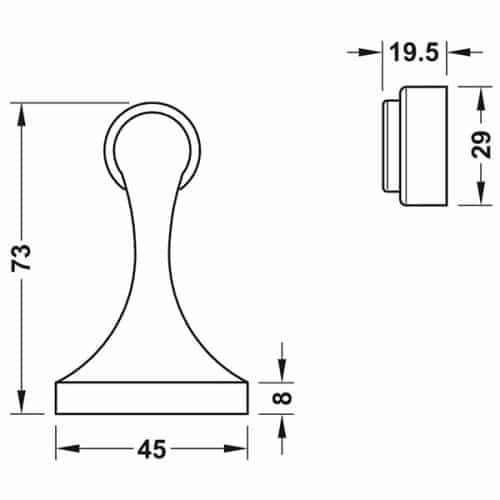 Kích thước của Chặn cửa nam châm Hafele 938.23.024