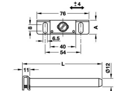 Kích thước của Chốt đỡ kệ âm gắn tường 110mm Hafele 283.33.930