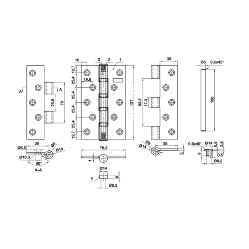 Kích thước bản lề lá Bauma 926.20.352