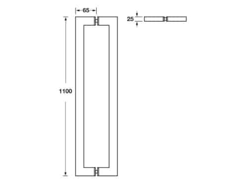 Kích thước của Tay nắm kéo vuông C/C 1075mm Hafele 499.68.039